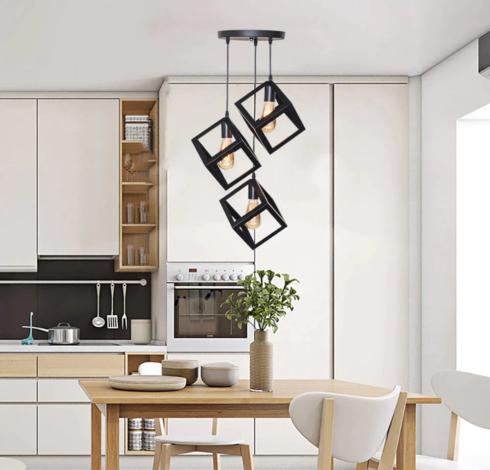 7 Type Modern Black Cage Pendant Lights Iron Minimalist Nordic Pyramid Lamp