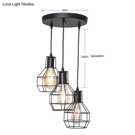 7 Type Modern Black Cage Pendant Lights Iron Minimalist Nordic Pyramid Lamp 8016