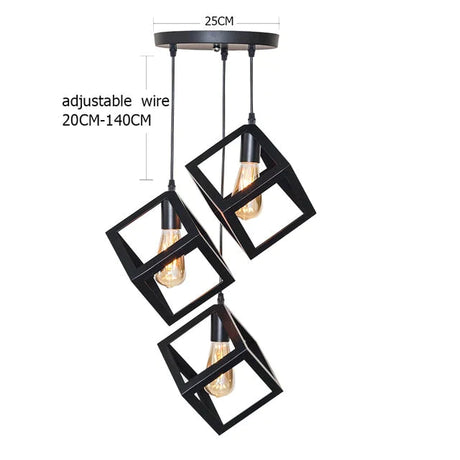 7 Type Modern Black Cage Pendant Lights Iron Minimalist Nordic Pyramid Lamp