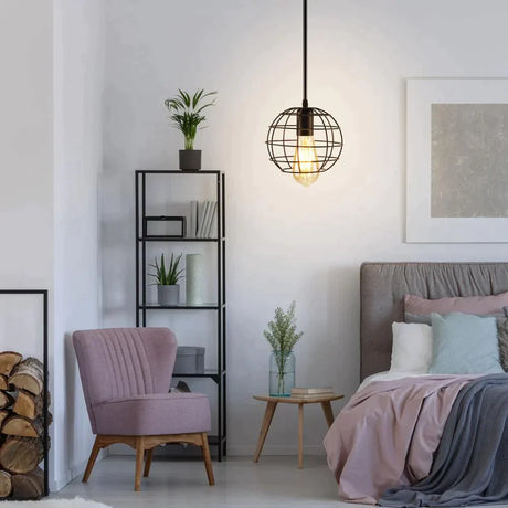 7 Type Modern Black Cage Pendant Lights Iron Minimalist Nordic Pyramid Lamp