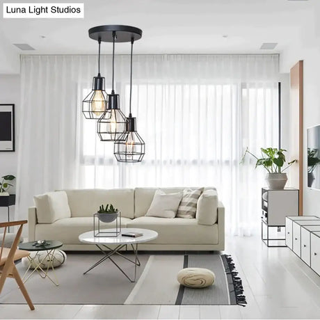 7 Type Modern Black Cage Pendant Lights Iron Minimalist Nordic Pyramid Lamp Pendant