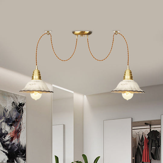 Scalloped Multi-Light Pendant - Traditional Gold Ceramics Swag Hanging Lamp Kit (2/4/6 Bulbs)
