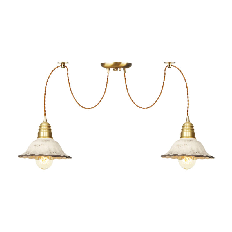 Scalloped Multi-Light Pendant - Traditional Gold Ceramics Swag Hanging Lamp Kit (2/4/6 Bulbs)