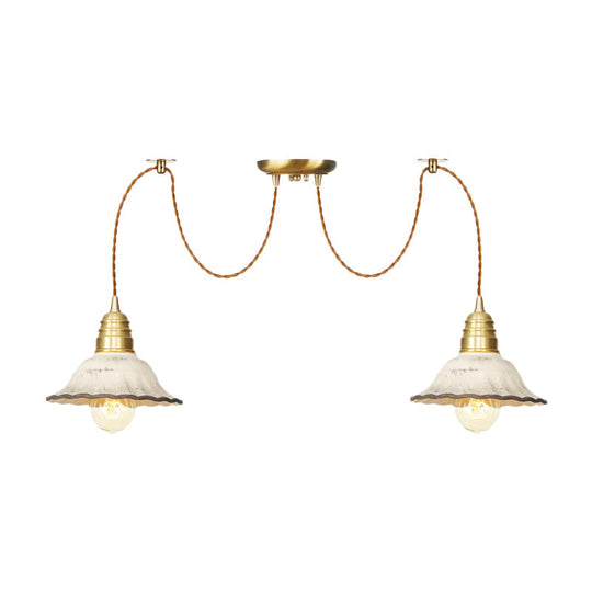 Scalloped Multi-Light Pendant - Traditional Gold Ceramics Swag Hanging Lamp Kit (2/4/6 Bulbs)