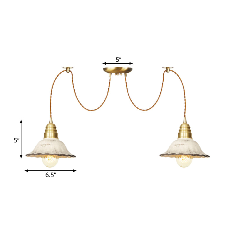 Scalloped Multi-Light Pendant - Traditional Gold Ceramics Swag Hanging Lamp Kit (2/4/6 Bulbs)