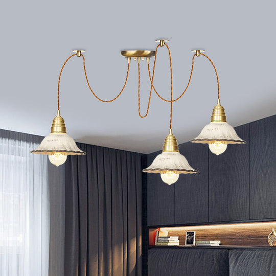 Scalloped Multi-Light Pendant - Traditional Gold Ceramics Swag Hanging Lamp Kit (2/4/6 Bulbs)