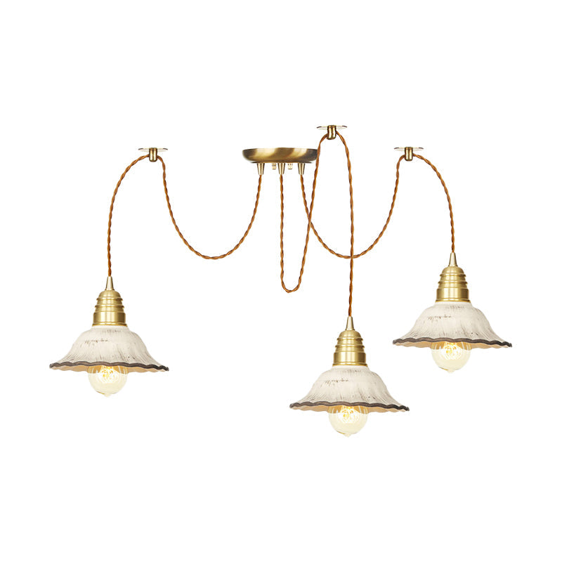 Scalloped Multi-Light Pendant - Traditional Gold Ceramics Swag Hanging Lamp Kit (2/4/6 Bulbs)