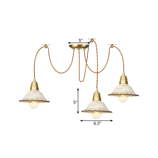 Scalloped Multi-Light Pendant - Traditional Gold Ceramics Swag Hanging Lamp Kit (2/4/6 Bulbs)