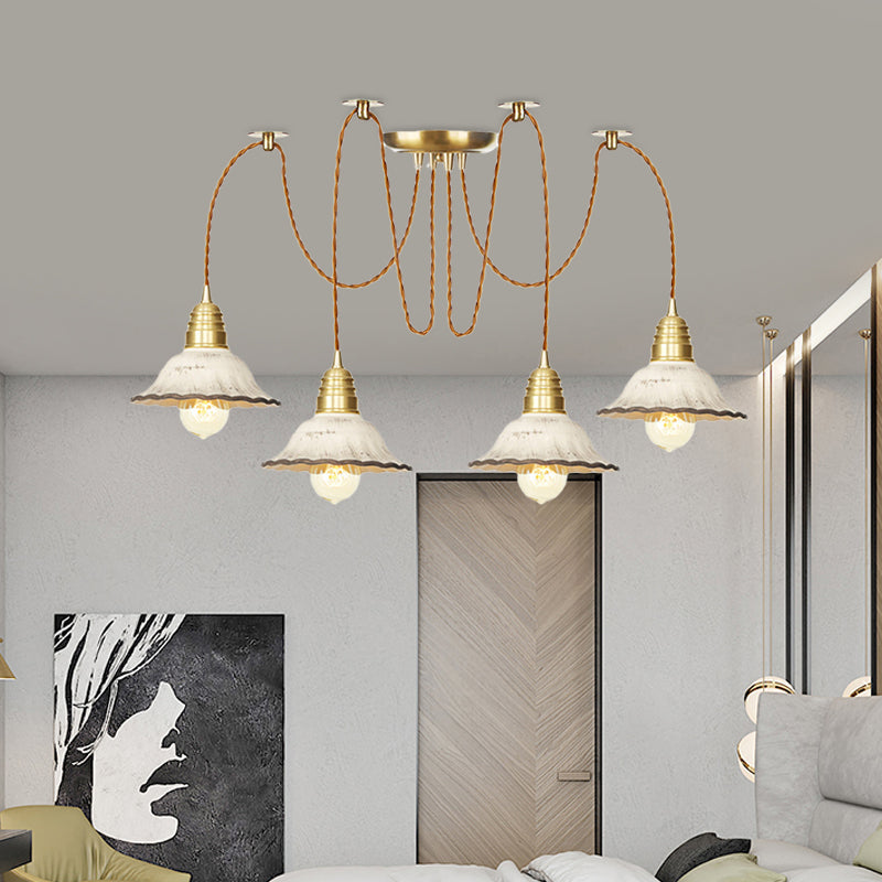 Scalloped Multi-Light Pendant - Traditional Gold Ceramics Swag Hanging Lamp Kit (2/4/6 Bulbs)