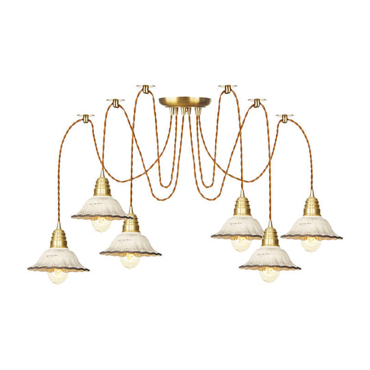 Scalloped Multi-Light Pendant - Traditional Gold Ceramics Swag Hanging Lamp Kit (2/4/6 Bulbs)