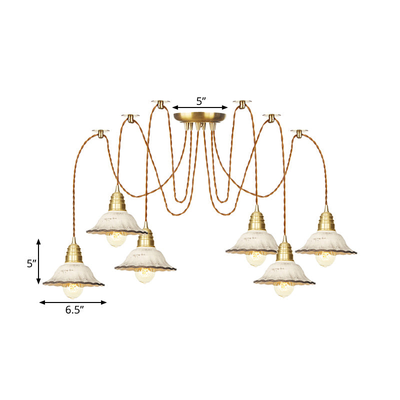Scalloped Multi-Light Pendant - Traditional Gold Ceramics Swag Hanging Lamp Kit (2/4/6 Bulbs)