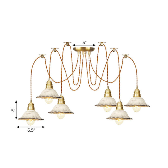 Scalloped Multi-Light Pendant - Traditional Gold Ceramics Swag Hanging Lamp Kit (2/4/6 Bulbs)