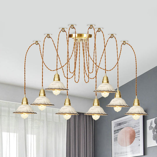 Scalloped Multi-Light Pendant - Traditional Gold Ceramics Swag Hanging Lamp Kit (2/4/6 Bulbs)