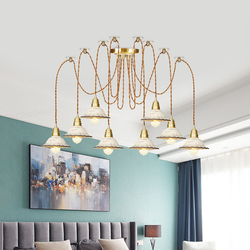 Scalloped Multi-Light Pendant - Traditional Gold Ceramics Swag Hanging Lamp Kit (2/4/6 Bulbs)