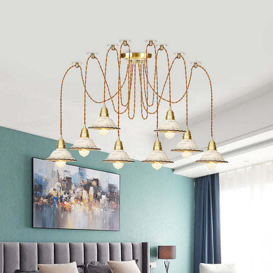 Scalloped Multi-Light Pendant - Traditional Gold Ceramics Swag Hanging Lamp Kit (2/4/6 Bulbs)