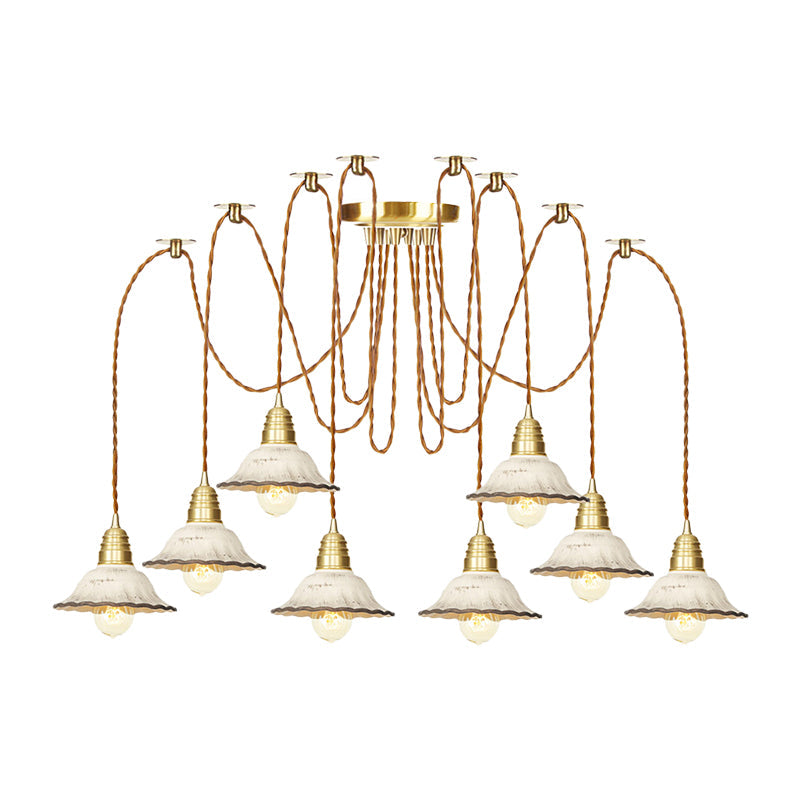 Scalloped Multi-Light Pendant - Traditional Gold Ceramics Swag Hanging Lamp Kit (2/4/6 Bulbs)