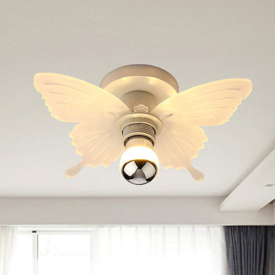 Nordic White Butterfly Led Flush Mount Lamp With Acrylic Shade – Corridor Lighting Fixture / Warm