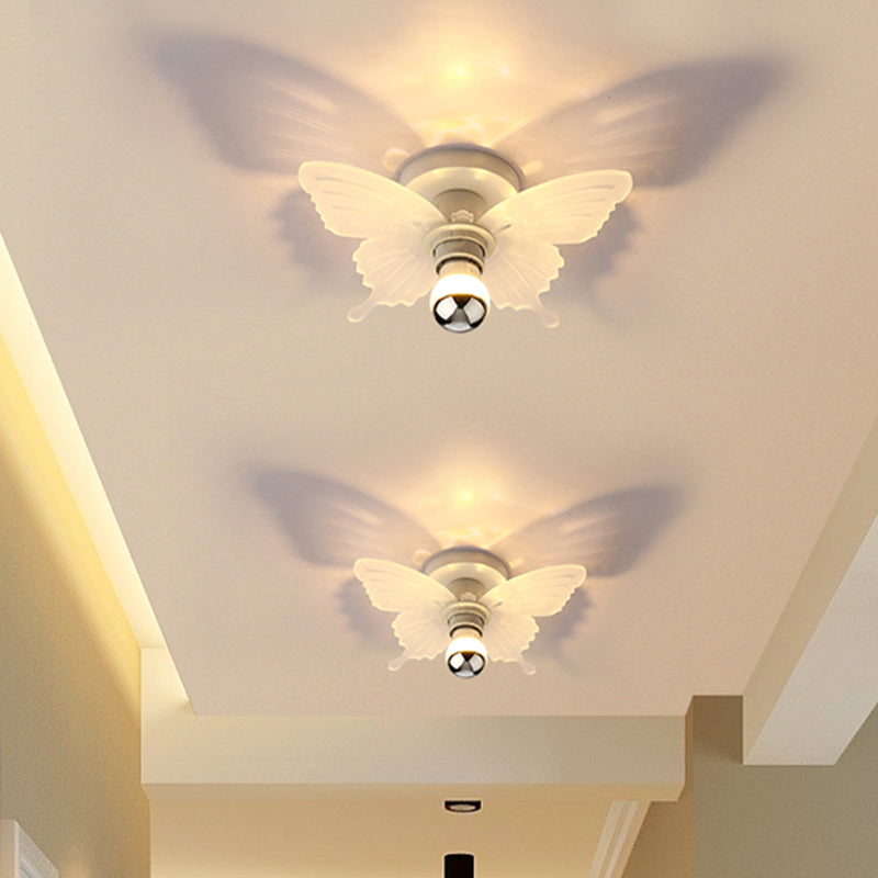 Nordic White Butterfly Led Flush Mount Lamp With Acrylic Shade – Corridor Lighting Fixture