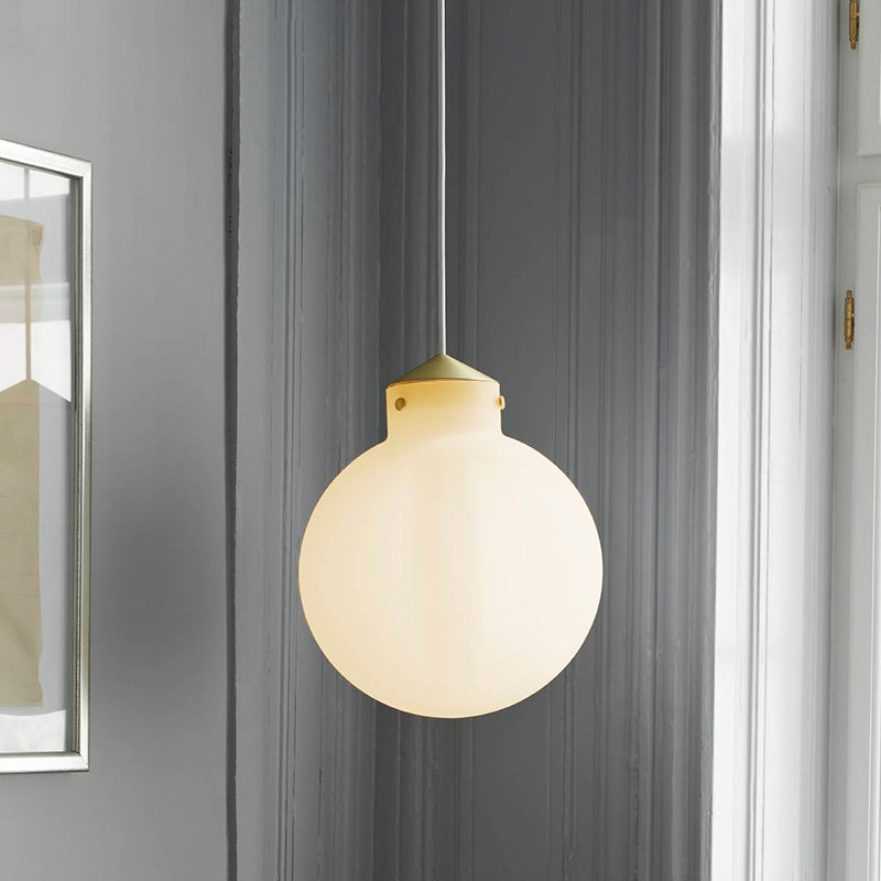 Simple Brass Globe Pendant Light - Milk White Glass 1 Bulb Bedside Suspension Lamp