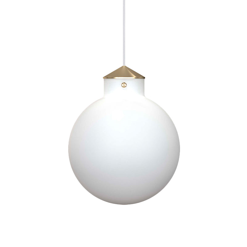 Simple Brass Globe Pendant Light - Milk White Glass 1 Bulb Bedside Suspension Lamp