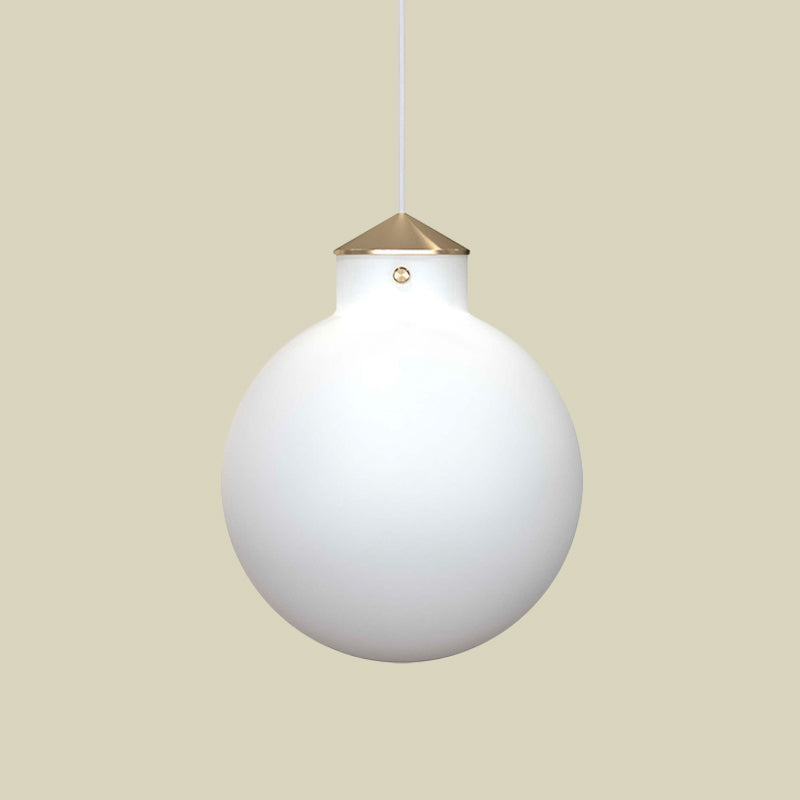 Simple Brass Globe Pendant Light - Milk White Glass 1 Bulb Bedside Suspension Lamp