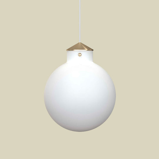 Simple Brass Globe Pendant Light - Milk White Glass 1 Bulb Bedside Suspension Lamp
