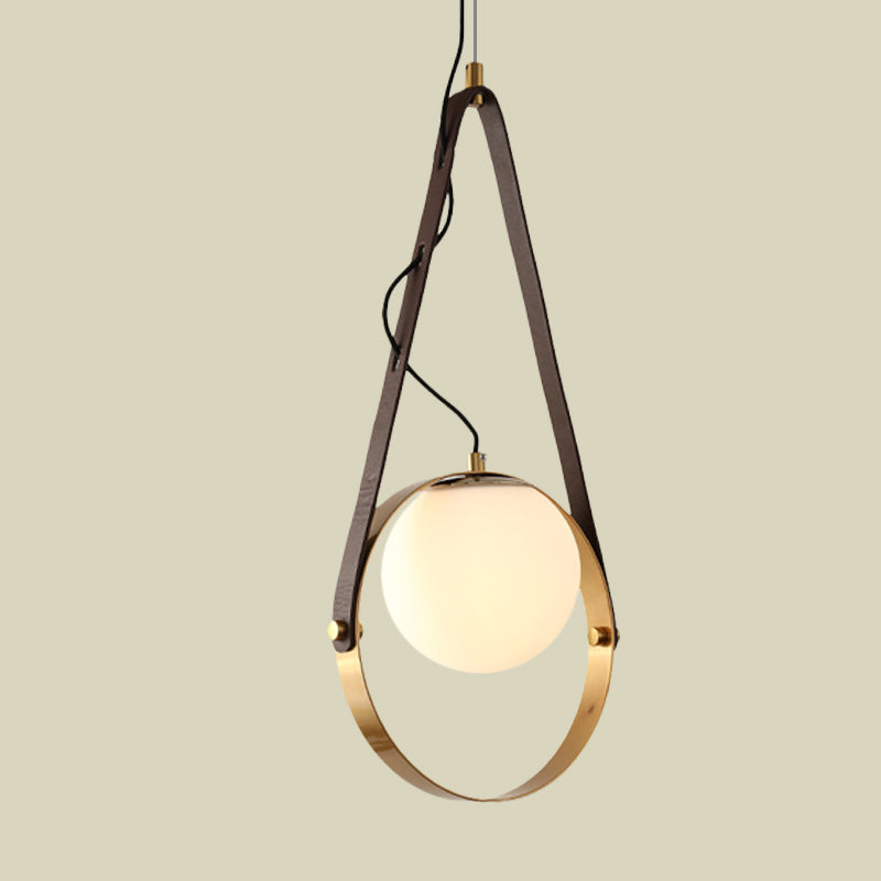 Modernist Gold Ring Suspension Light - Metal Hanging Ceiling Lamp With Belt Detail