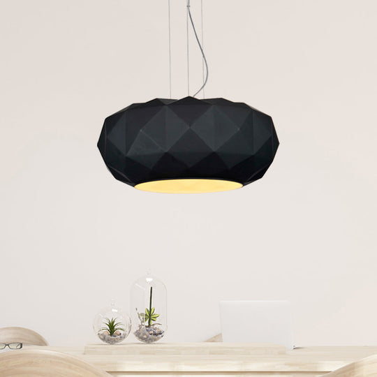 Black Contemporary Diamond Drop Pendant Ceiling Lamp With Metallic Drum Design - 1 Bulb For Dining