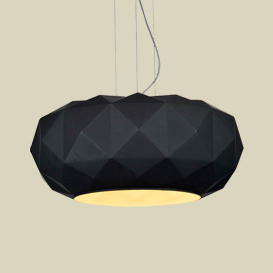 Black Contemporary Diamond Drop Pendant Ceiling Lamp With Metallic Drum Design - 1 Bulb For Dining