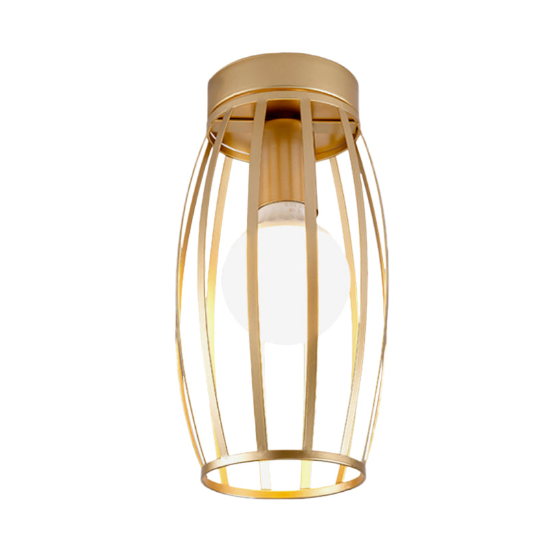 Minimalist Black/Gold Oval Cage Flush Mount Ceiling Fixture With 1 Bulb For Hallway