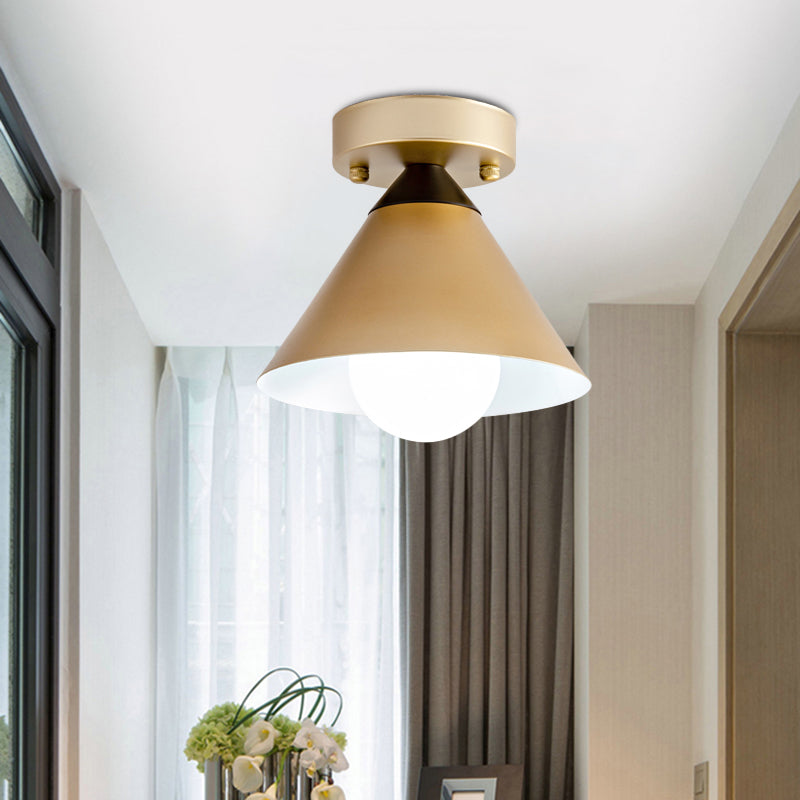 Modern Metallic Flushmount Ceiling Light With Conical Design - 1-Light Gold Finish