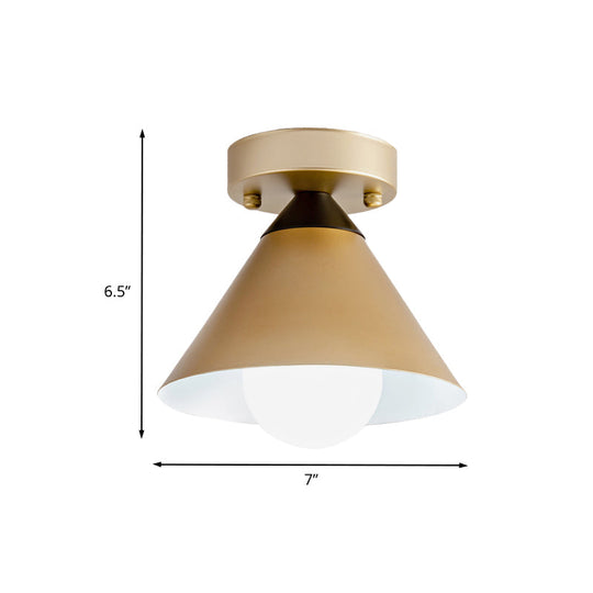 Modern Metallic Flushmount Ceiling Light With Conical Design - 1-Light Gold Finish