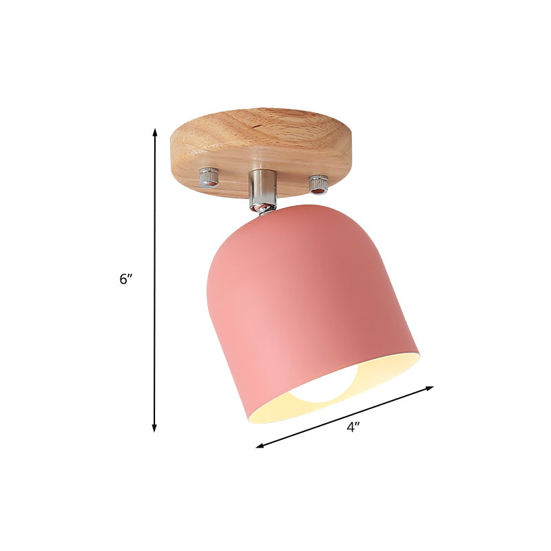 Semi - Flush Macaron Pink Iron Shade Ceiling Lamp - Rotatable Bell Style 1 - Bulb Flush Mounted