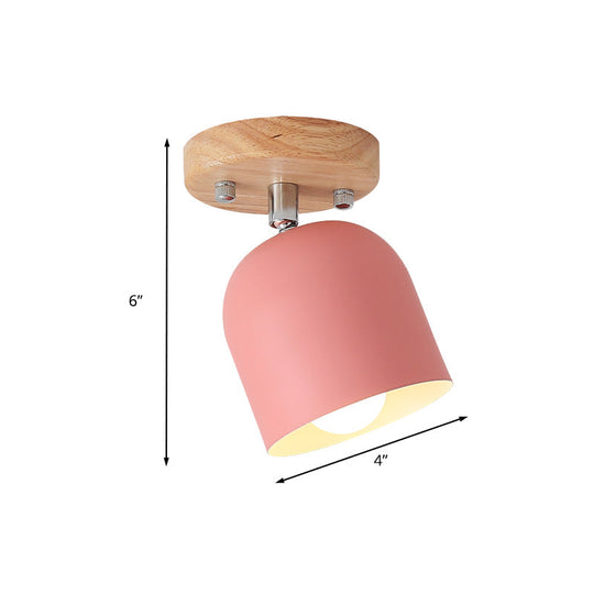 Semi - Flush Macaron Pink Iron Shade Ceiling Lamp - Rotatable Bell Style 1 - Bulb Flush Mounted