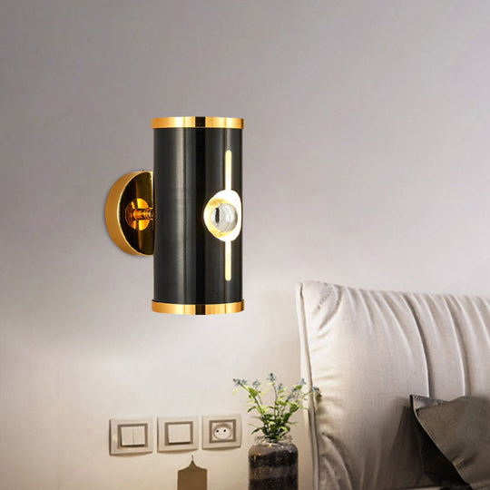 Modern Black Metal Cylinder Wall Sconce - 1 Head Up And Down Lighting