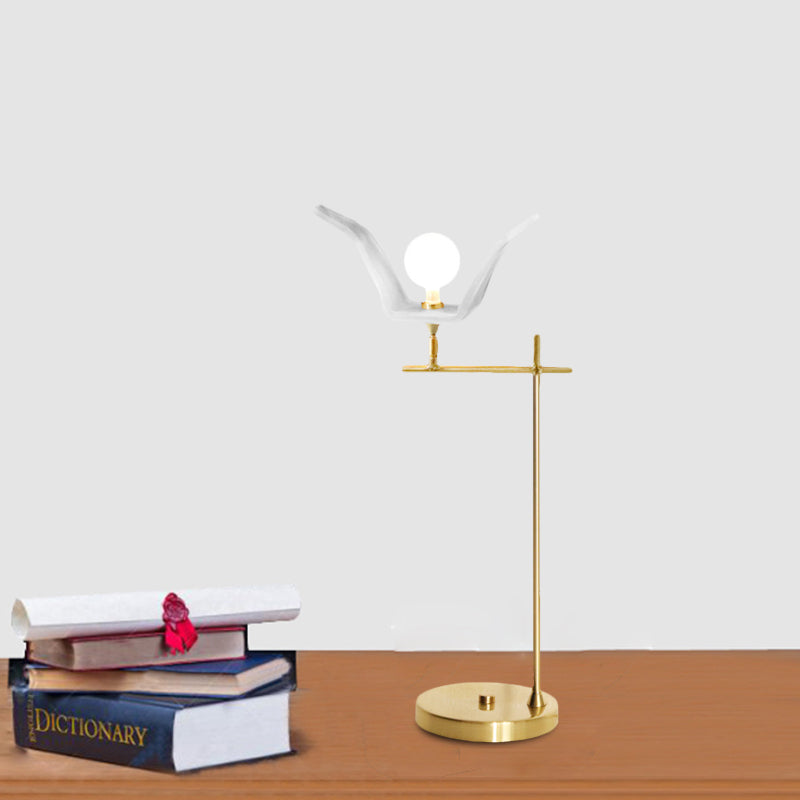 Gold Metallic Led Desk Lamp With Opal Glass Shade - Modern Angled Arm Table Light