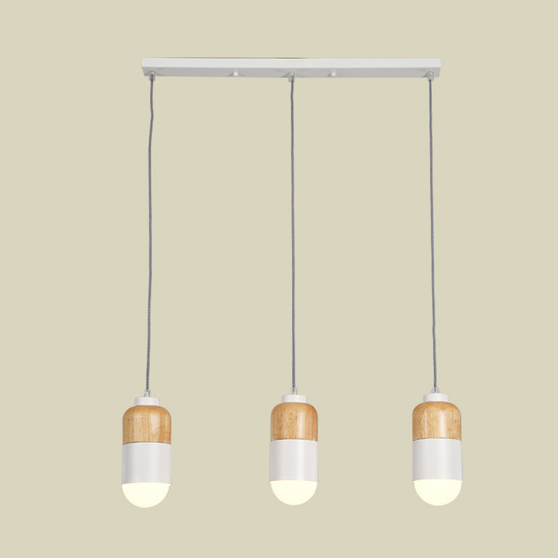 Led Cluster Pendant Light With Metal Modernist Design - 3 Bulbs White And Wood For Dining Table