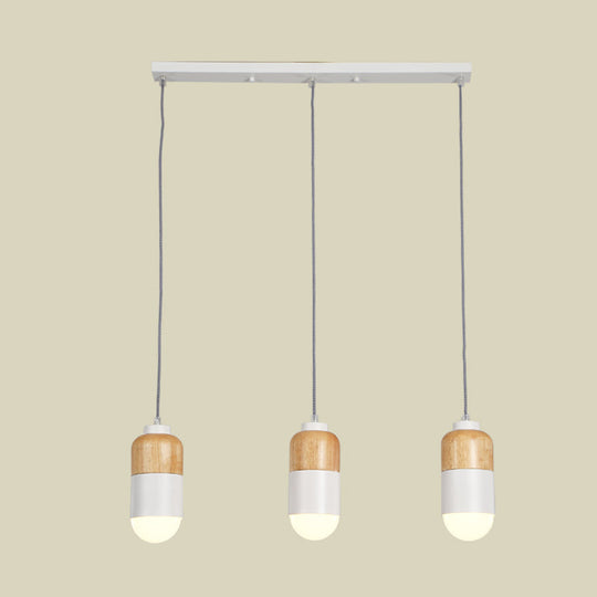 Led Cluster Pendant Light With Metal Modernist Design - 3 Bulbs White And Wood For Dining Table
