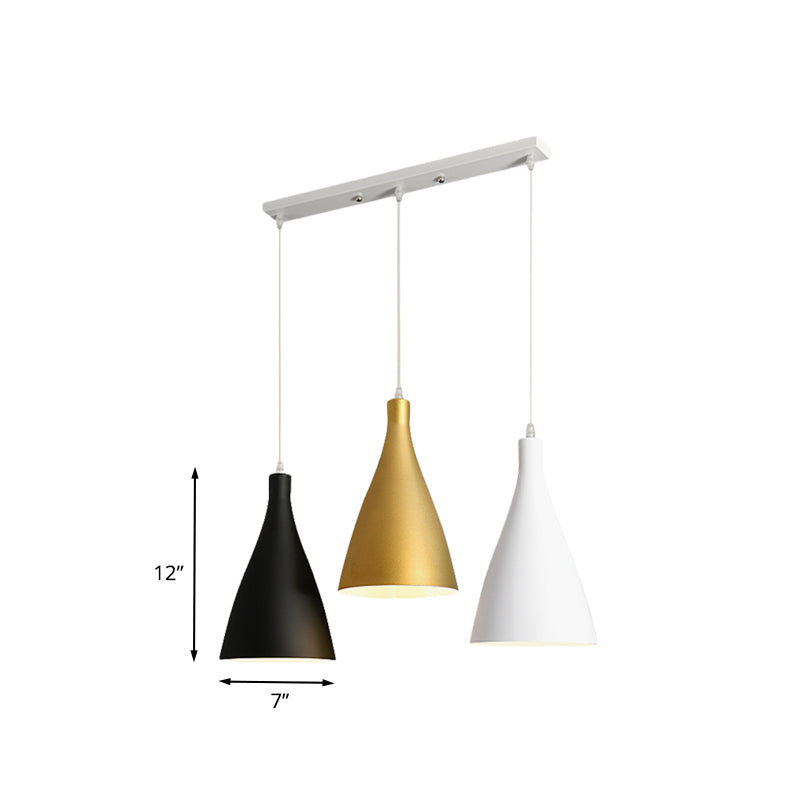 Modern 3-Light Pendant Ceiling Lamp With White Black & Gold Shades And Metal Canopy