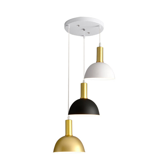Modern Nordic Domed Hanging Light In White-Black-Gold - 3 Heads Dining Room Pendant Kit
