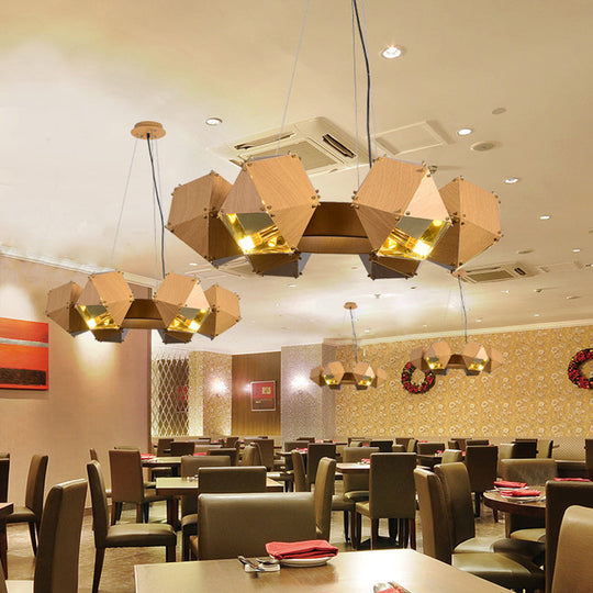 Modernist 6-Head Polyhedron Chandelier: Metallic Pendant Lamp Dark Wood Finish