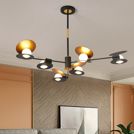 Contemporary Iron Ceiling Chandelier - Mussel Shape 6/8 Bulbs Blue/Black & Gold Living Room