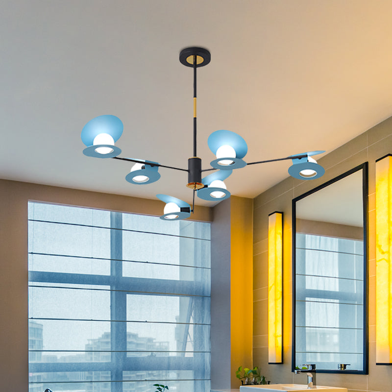 Contemporary Mussel-Shaped Ceiling Chandelier: 6/8-Bulb Living Room Suspension Lamp In Blue/Black &
