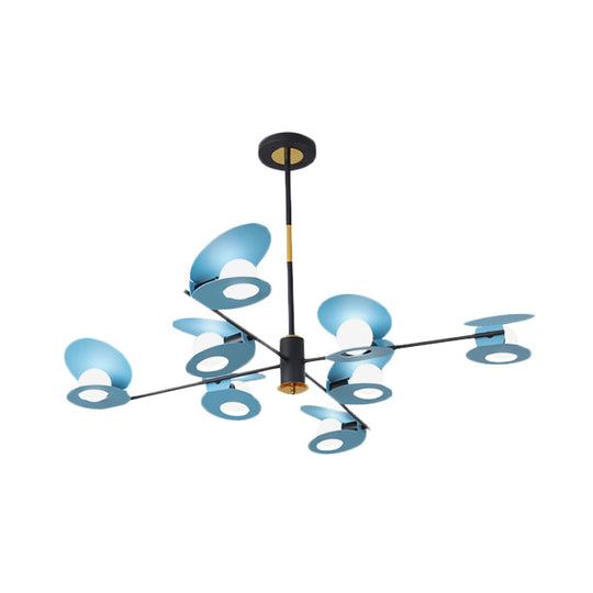 Contemporary Mussel-Shaped Ceiling Chandelier: 6/8-Bulb Living Room Suspension Lamp In Blue/Black &