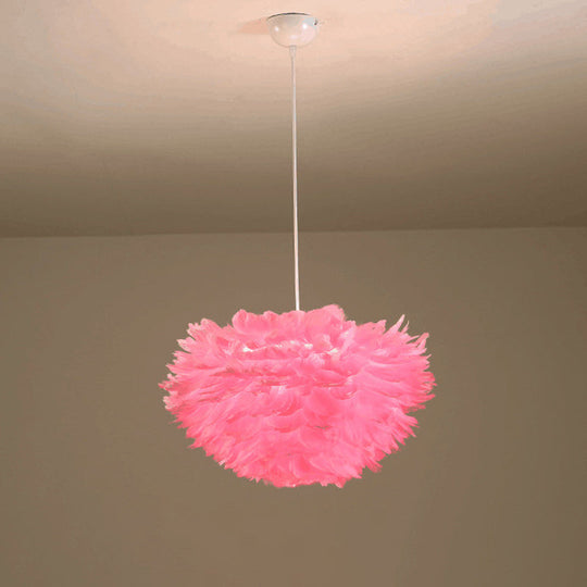 Feather Hanging Chandelier In White/Grey/Pink For Modern Bedroom Lighting - Fabric 4-Light Ceiling