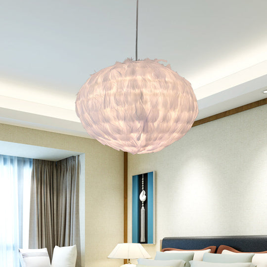 Modern Feather Ball Hanging Pendant Light With 1 Bulb For Bedroom Ceiling Suspension In Elegant