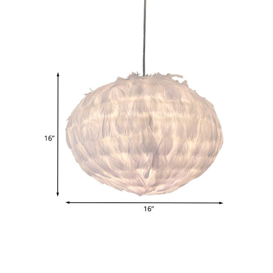 Modern Feather Ball Hanging Pendant Light With 1 Bulb For Bedroom Ceiling Suspension In Elegant