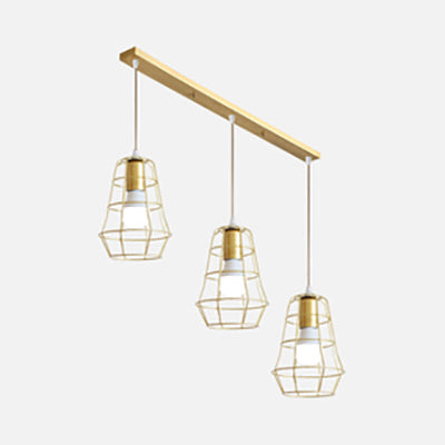 Gold Finish Vintage Pendant Light With Bulb Cage For Kitchen Ceiling Lighting - Metal 3 Bulbs