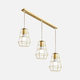 Vintage Metal Pendant Light With Bulb Cage For Stylish Kitchen Ceiling Lighting (3 Bulbs Gold