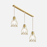 Vintage Gold Metal Pendant Light With Petal Design For Kitchen - 3-Head Caged Hanging A